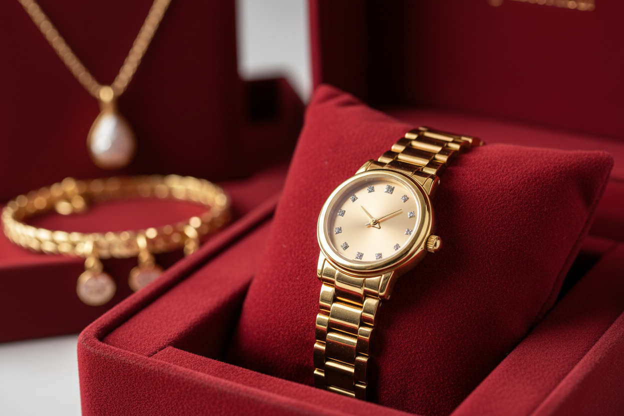 ❤️🌹 Coffret Cadeau Femme – Spécial Saint-Valentin – Montre & Parure de Bijoux