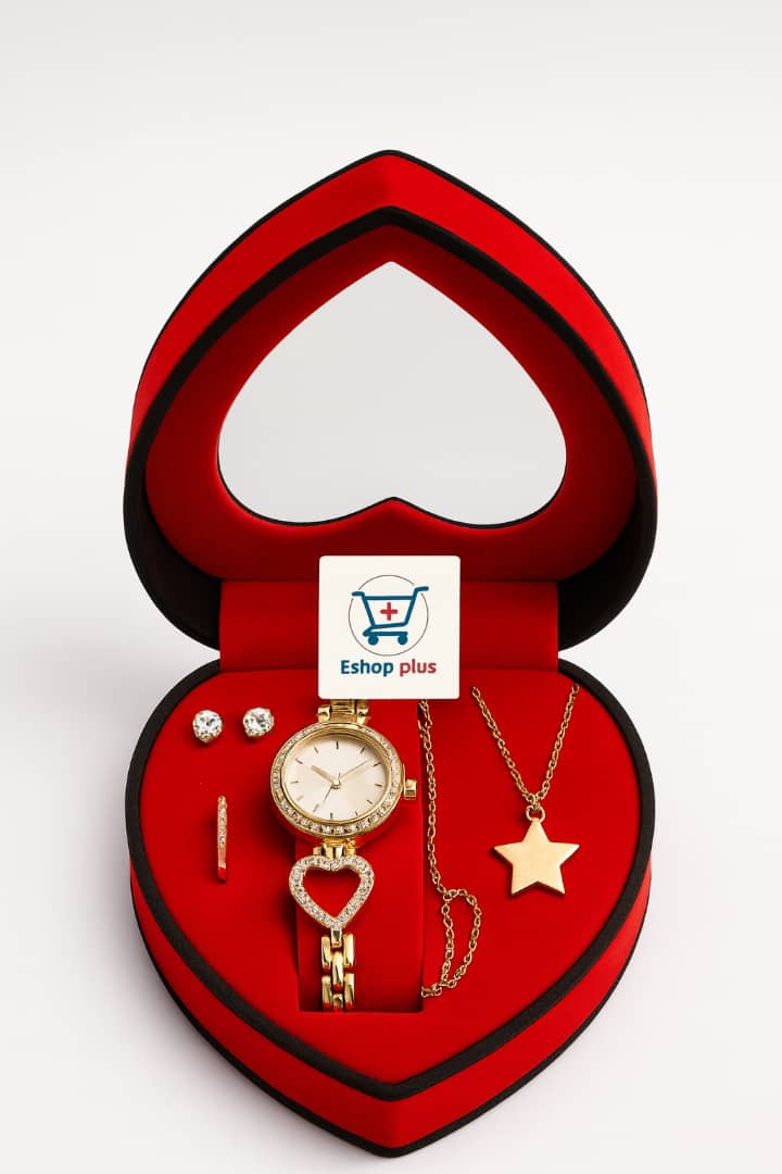 ❤️🌹 Coffret Cadeau Femme – Spécial Saint-Valentin – Montre & Parure de Bijoux